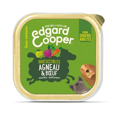 Edgard Cooper Barquette Agneau et Boeuf sans céréales pour Chien adulte, 100g
