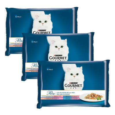 Purina - Gourmet Perle Sachets Plaisirs de la Mer 4 variétés pour chat, Lot de 3x4x85g