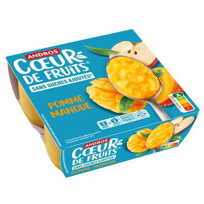Andros Ecrasé de mangue, pomme sans sucre ajouté, 4x100g