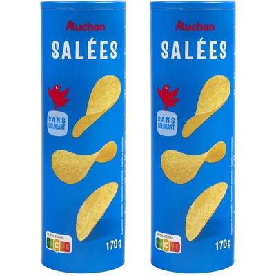 Auchan Chips tuiles salées, Lot de 2x170g
