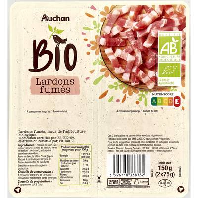 Auchan BIO Lardons Fumés Bio, 2x75g