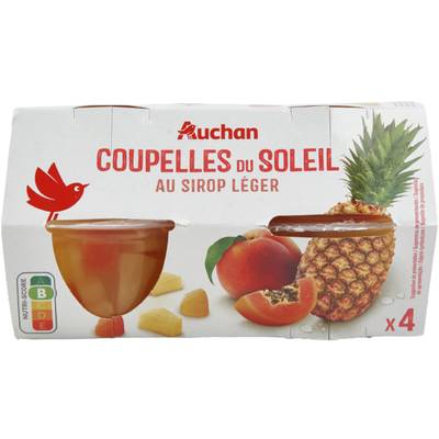 Auchan Coupelles du soleil à la pêche et l'ananas au sirop léger x4, 260g