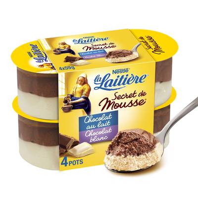 La laitière Mousse au Chocolat Blanc et au Lait, 4x59g