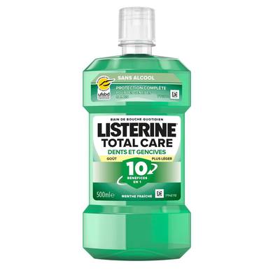 Listerine Bain de bouche total care dents & gencives goût plus léger, 500ml