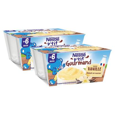 Nestlé - P'tit Gourmand Dessert Lacté Vanille Coupelle Bébé Dès 6 mois, Lot de 2x4x100g