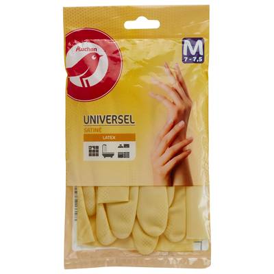 Auchan Gants de ménage en latex satiné taille M, 1 paire