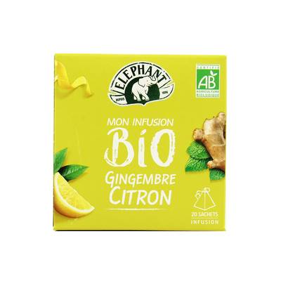 Elephant Mon infusion gingembre / citron bio, 20 sachets