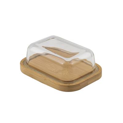 Point virgule Beurrier en bambou avec couvercle en verre, 16x13x6 cm