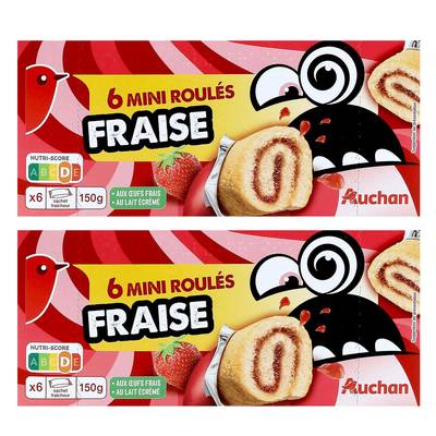 Auchan Mini roulés fraise, Lot de 2x150g