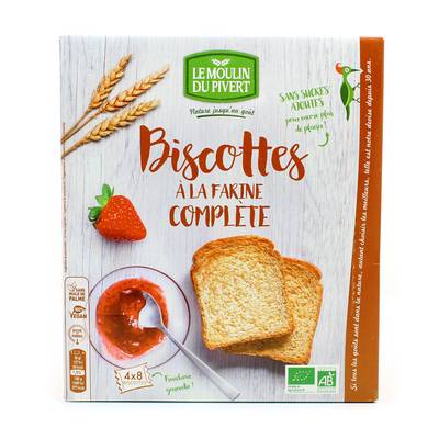 Le Moulin du Pivert Biscottes bio à la farine complète, 270g