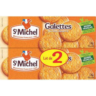 St Michel Lot de deux galettes au bon beurre français 2x20, 2x130g