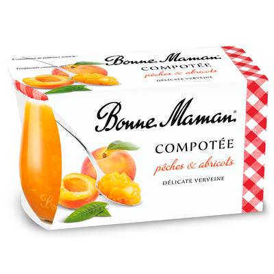 Bonne Maman Compotée pêches abricots verveine, 2x130g