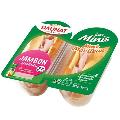 DAUNAT Mini Sandwich Jambon Emmental, 2x65g