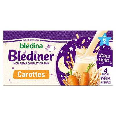 Blédina - Blédîner Céréales lactées Carottes Brique Bébé Dès 6 mois, 4x25cl