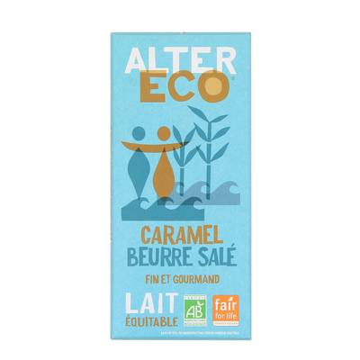 Alter Eco - Commerce Equitable Chocolat lait caramel beurre salé 36% Cacao Bio du Pérou, 100g