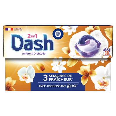 Dash Lessive capsules 2 en 1 Ambre et Orchidée, 38 capsules