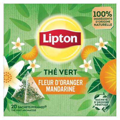 Lipton Thé Vert Fleur d'Oranger et Mandarine, 20 sachets