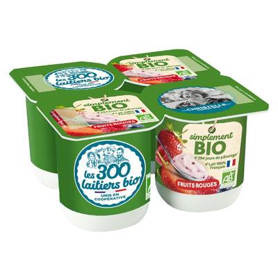 Les 300 laitiers bio Yaourt bio aux fruits rouges, 4x110g