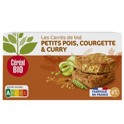 Céréal Bio 2 Carrés Végétaux Blé Petits Pois Courgettes Curry Bio, 200g