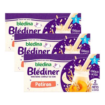 Blédina - Blédîner Céréales Lactées Potiron Brique Bébé Dès 6 mois, Lot de 3x2x25cl