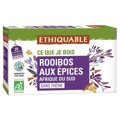Ethiquable - Commerce Equitable Rooibos aux Epices Bio d'Afrique du Sud - 20 sachets, 40g