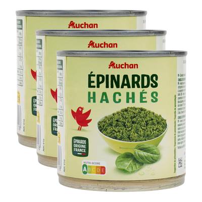 Auchan Epinards hachés, Lot de 3x395g