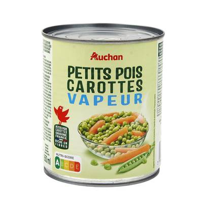 Auchan Petits pois carottes vapeur, 530g
