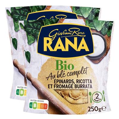 Giovanni Rana Raviolis Frais Bio au Blé Complet Epinard Ricotta et fromage Burrata, Lot de 2x250g