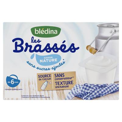 Blédina - Les Brassés Desserts Lactés Nature sans sucres ajoutés Coupelle Bébé Dès 6 mois, 6x95g