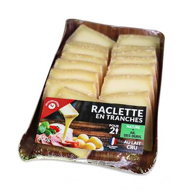 Les Petites Laiteries Raclette Nature et Ail des Ours - Lait de vache cru, 400g