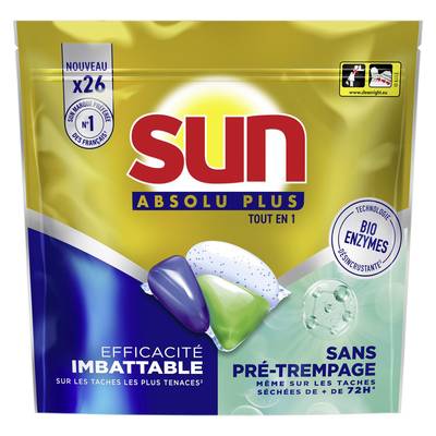 Sun Capsule lave vaisselle tout en 1 Absolu Plus, 26 capsules