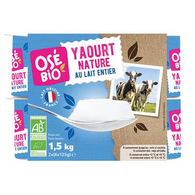 Osé Bio Yaourt nature bio au lait entier, 12x125g