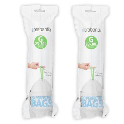Brabantia Sacs poubelle 23-30L - Taille G, Lot de 2 x 20 sacs de 23-30L - Taille G