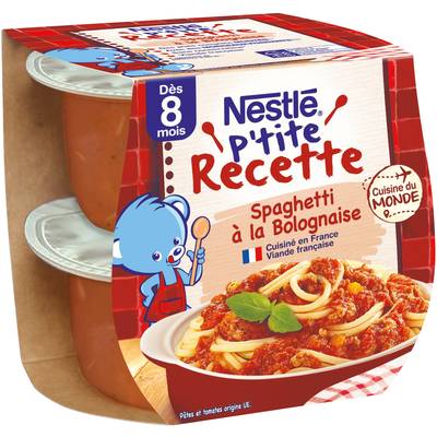 Nestlé - P'tite Recette Spaghetti à la Bolognaise Bol Bébé Dès 8 mois, 2x200g