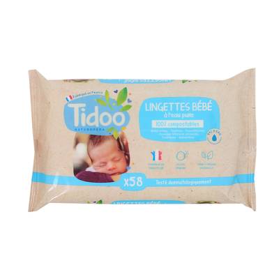Tidoo Lingettes à l'eau pure, 58 lingettes