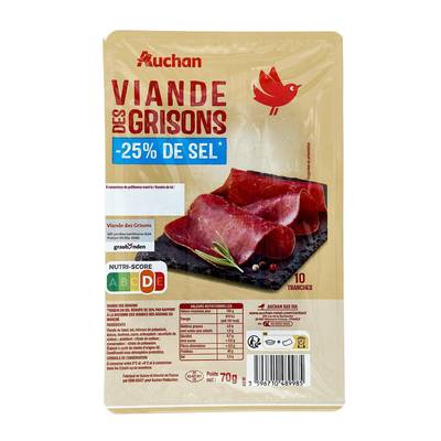Auchan Viande des Grisons Réduite en Sel, 10 tranches - 70g