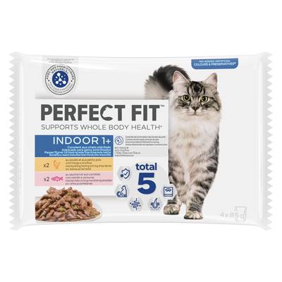 Perfect Fit Sachets en sauce Poulet et Saumon pour chat d'intérieur adulte stériilisé, 4x85g