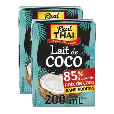 Real Thai Lait de Coco UHT 85% d'extrait de noix de coco, Lot de 2x20cl