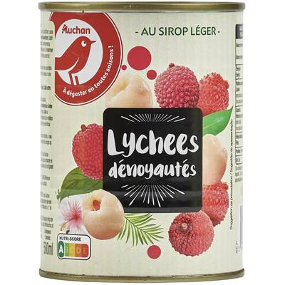 Auchan Lychees dénoyautés au sirop léger, 250g
