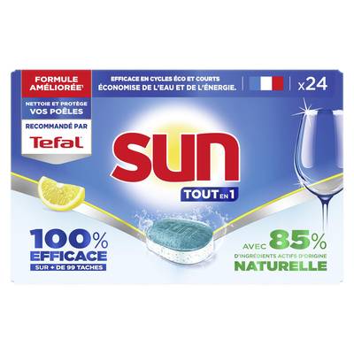 Sun Tablettes Lave Vaisselle tout en 1 Citron, 24 tablettes