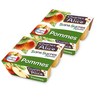 Charles et Alice Pomme nature sans sucre ajouté, 2 packs de 4x100g