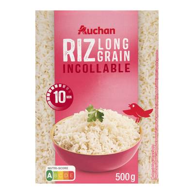 Auchan Riz long grain incollable Cuisson 10 min, 500g