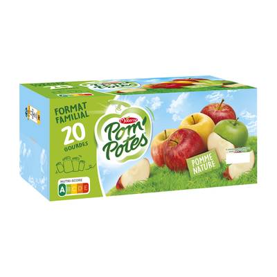 Pom Potes Pomme nature Format familial, 20 gourdes de 90g