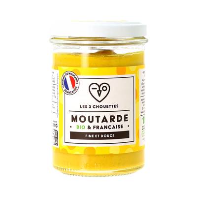 Les 3 Chouettes Moutarde Française fine et douce Bio, 190g