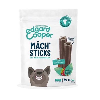 Edgard Cooper Stick à Mâcher Fraise et Menthe - Friandise Récompense pour Petit Chien adulte x7, 105g