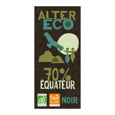 Alter Eco - Commerce Equitable Chocolat Noir 70% Cacao Bio d'Equateur, 100g