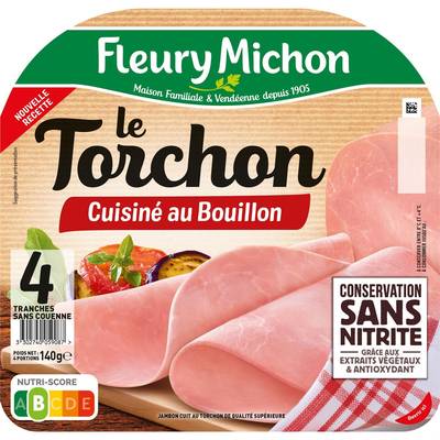 Fleury Michon Jambon Le Torchon Conservation sans Nitrites, 4 tranches - 140g