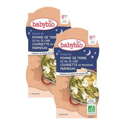 Babybio Ecrasé de Pomme de terre, Courgette et Parmesan Bio Bol Bébé Dès 8 mois, Lot de 2x2x200g