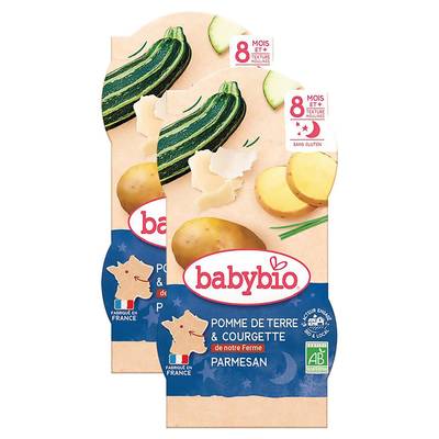 Babybio Ecrasé de Pomme de terre, Courgette et Parmesan Bio Bol Bébé Dès 8 mois, Lot de 2x2x200g