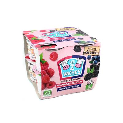 Les 2 Vaches Brassés mûre myrtille Bio, 8x115g